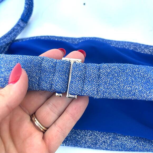 New Montce Sky Sparkle Summer Bikini Top Blue Large Square Neck Strappy - Picture 9 of 12